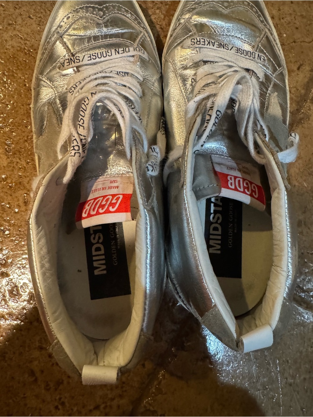 Golden Goose Metallic Silver High-Top Sneakers with Star Detail - Picture 7 of 7